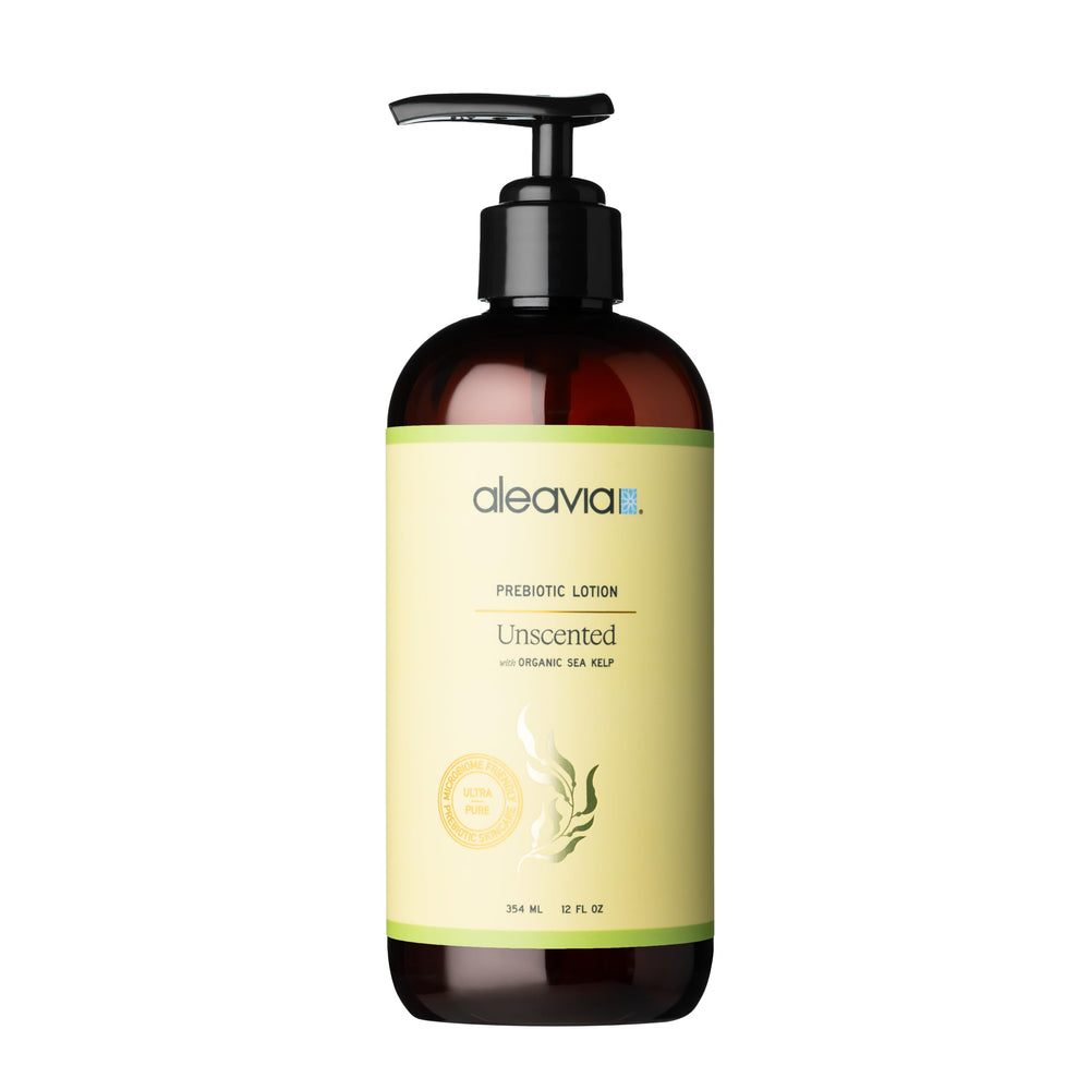 Aleavia front bottle showing unscented lotion and clean design for gentle care