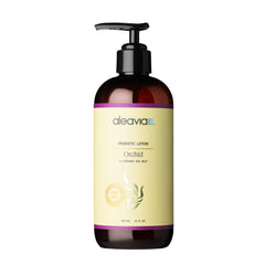 Aleavia orchid body lotion front bottle showing branding and size, conveys trust