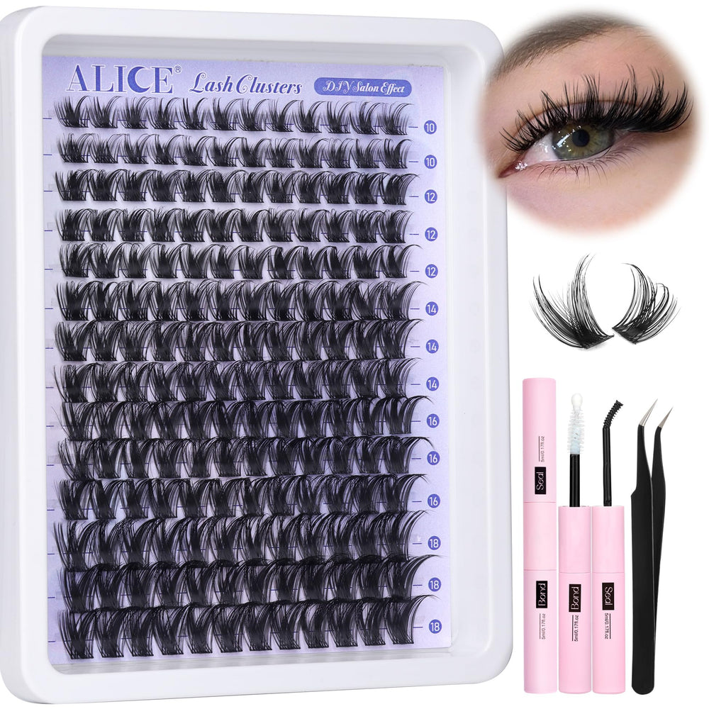 ALICE front packaging of lash cluster kit showing included contents and benefits