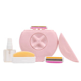 Alleyoop travel razor front view showing dusty pink compact and cartridges for portability