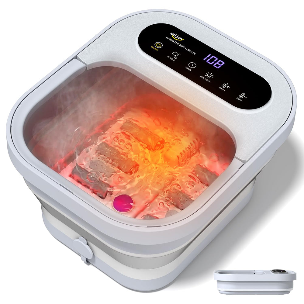 ALLJOY foot spa front view showing compact heated basin and controls