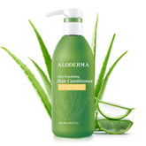 Aloderma front bottle view showing label and nourishing conditioner benefits