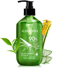 Aloderma front bottle label showing product name and size benefits