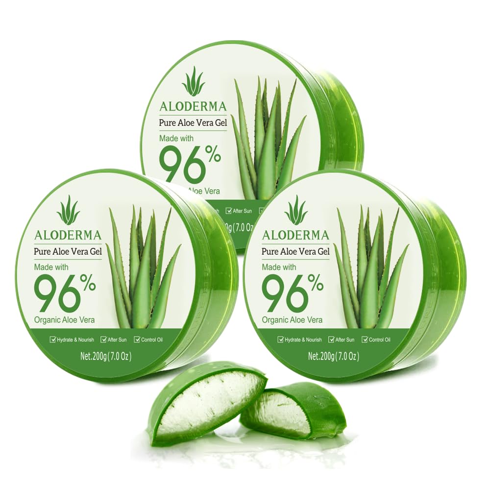 Aloderma front packaging showing 7oz tube and clear gel for convenient hydration