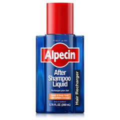 Alpecin bottle front view showing product and benefit for thicker-looking hair