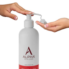 Alpha applying lotion to forearm, showing exfoliation and softer skin result