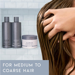 ALURAM shampoo being poured into hand for easy application