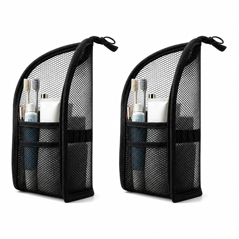 ALZHIUM standing toiletry bag front view shows upright stability benefit