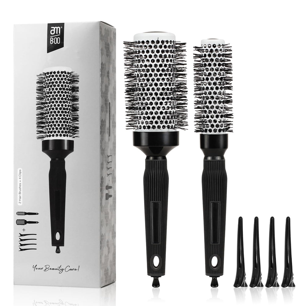AM 8:00 front view of round brush showing barrel and bristles for smooth styling