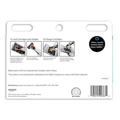Amazon Basics cartridge close-up showing three blades and lubricating strip for smoother shaves
