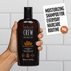 American Crew bottle held in hand to show 15.2 fl oz scale benefit