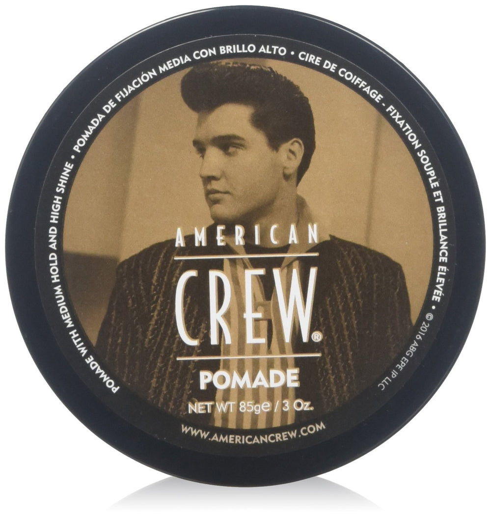 AMERICAN CREW pomade front jar showing label and tidy packaging benefit