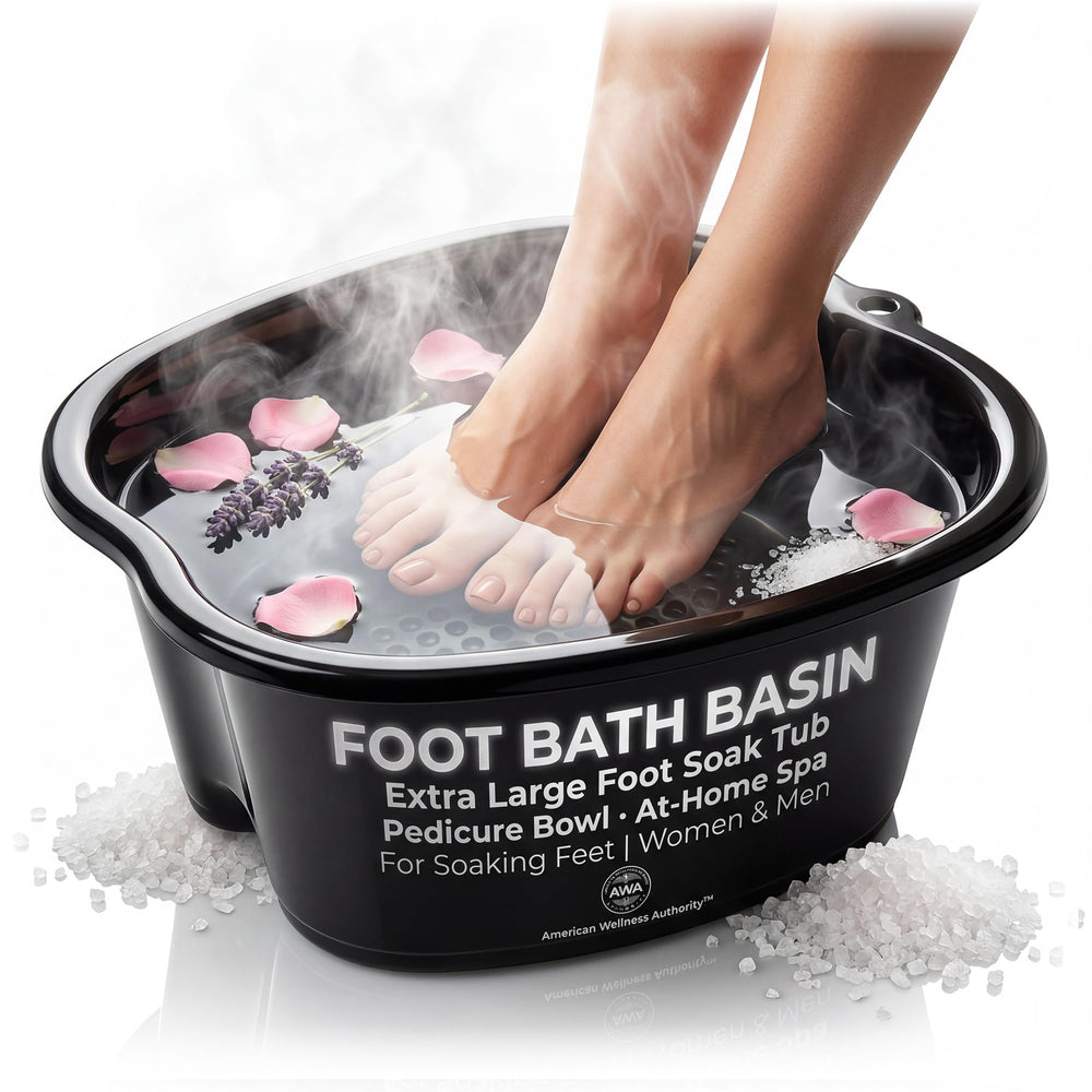 American Wellness Authority front view of sturdy black pedicure basin showing capacity and stability