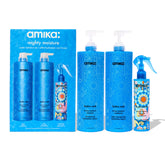 amika front packaging showing jumbo shampoo conditioner and leave-in providing long-lasting hydration