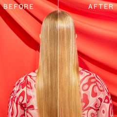 amika top gloss spray action misting onto hair, demonstrates lightweight application benefit