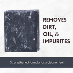Amish Farms close-up of charcoal-speckled soap texture for deep cleansing