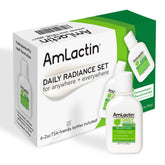 Amlactin pump bottle front view showing brand and 2 oz size for easy travel
