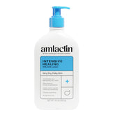 Amlactin pump bottle front view showing easy dispensing and concentrated formula benefit