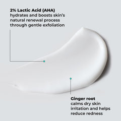 Ginger root beside Amlactin bottle illustrating calming ingredient for sensitive skin