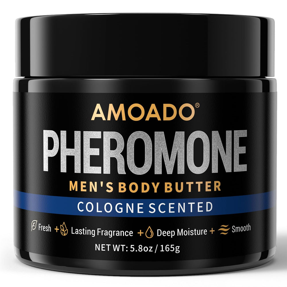 AMOADO front jar showing product label and size, highlights premium look