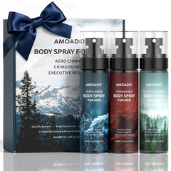 AMOADO trio front packaging showing three scents and travel-ready size benefit