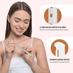 Amrmcy blade installed on Tweezerman large facial razor showing secure fit and smoother strokes benefit