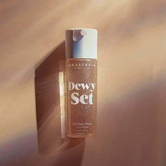 Anastasia Beverly Hills spray in use on model delivering instant refresh and blended finish