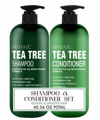 AnatoliaDaphne front packaging of tea tree shampoo and conditioner set showing full bottles and benefits