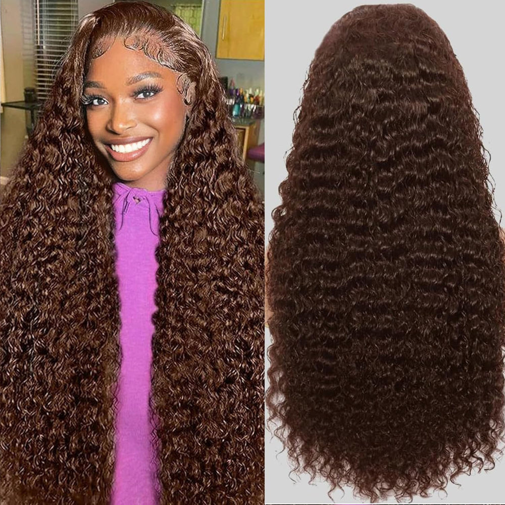 Anderah front view chocolate brown wig showing natural hairline and volume