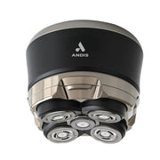 Andis front view of head shaver showing sleek black body and controls for easy handling