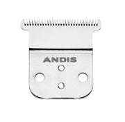 Andis T-blade front view showing carbon stainless edge and precise teeth benefit precision