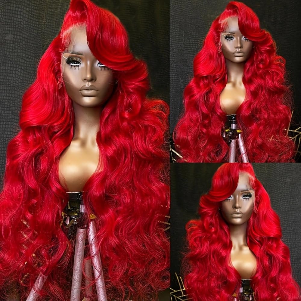 ANDRIA front view bright red wig showing full volume and color benefit