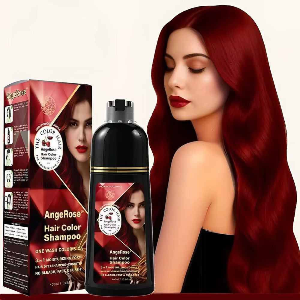 AngeRose front bottle shot showing wine red label and benefit of easy at-home coloring