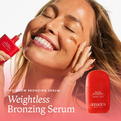 Annadea close-up dropper dispensing serum illustrating lightweight texture and blendability