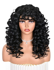 ANNISOUL front view long curly wig showing full volume and stylish bangs benefit: instant glamour