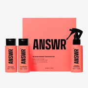 ANSWR front packaging showing trio bottles and kit benefits for smooth hair