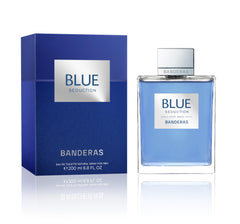 Antonio Banderas Blue Seduction front bottle showing sleek design and large 200 ml size benefit