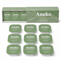 Anuko brand front packaging showing nine travel mask pods and kit benefits