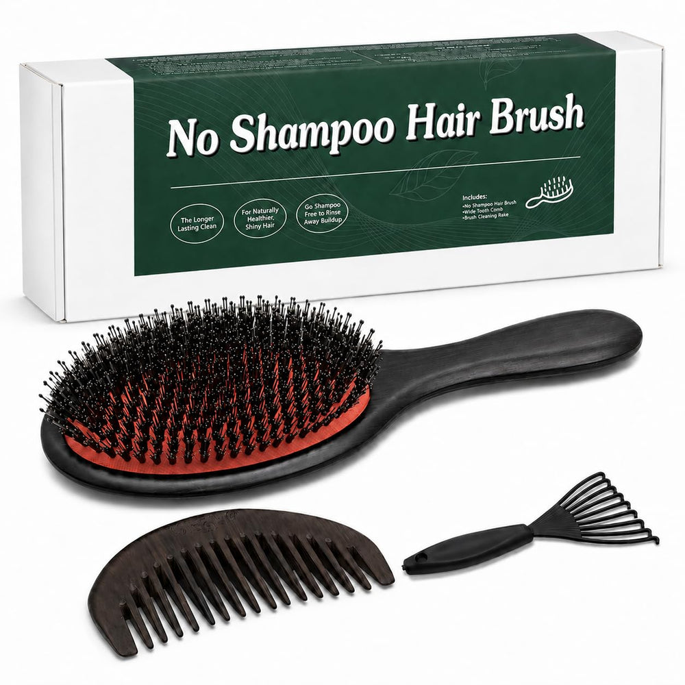Anynew boar bristle brush front view showing smooth handle and bristles for gentle shine