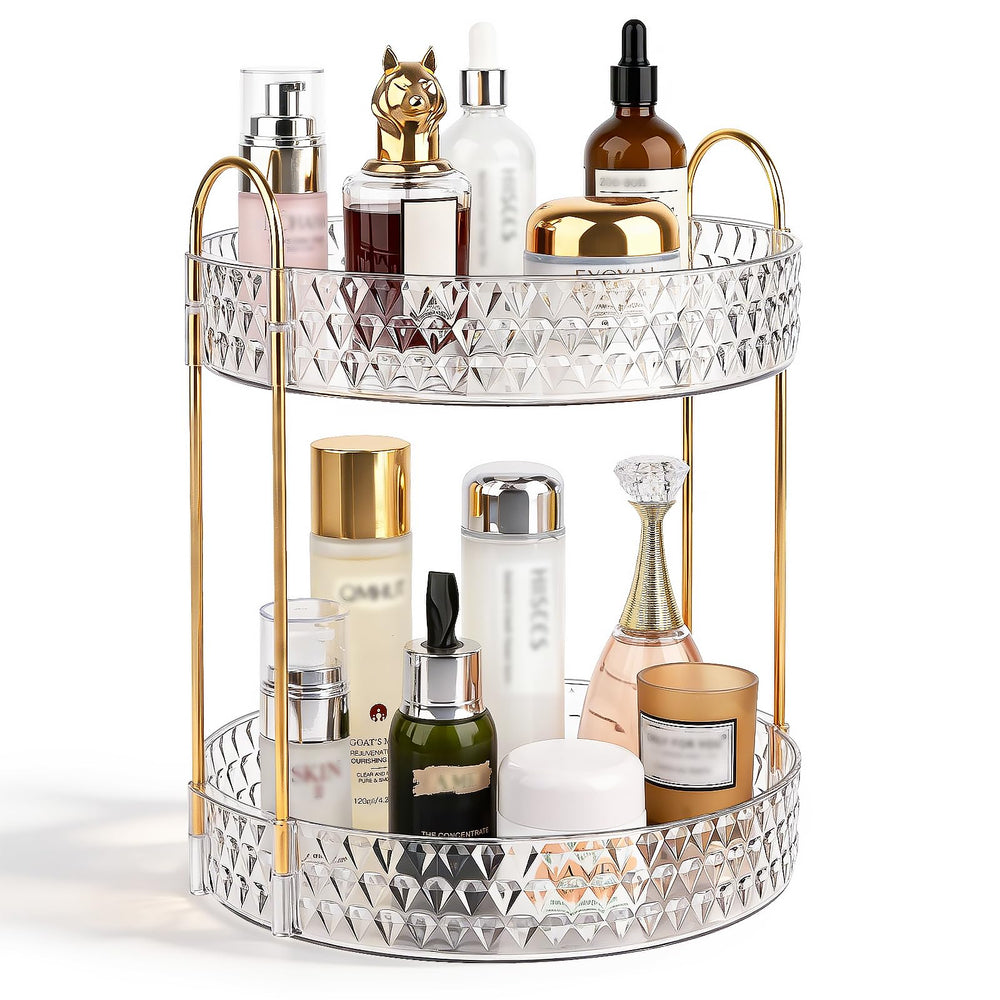 Anyoifax front view of 2-tier rotating organizer showcasing neat storage benefit