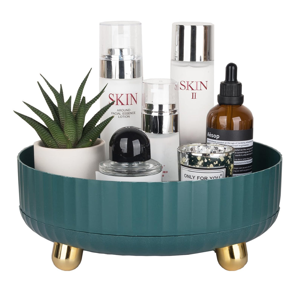 Anyoifax front view of teal rotating organizer showcasing tidy bottles and quick access
