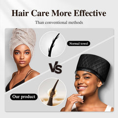 aopow model wearing heat cap during conditioning for softer hair