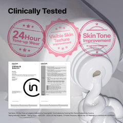AOU applied to neck and face illustrating unified tone and natural finish benefit