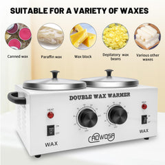 AOWOSA close-up of dual aluminum pots showing smooth interior for even wax melt and easy cleaning