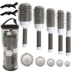Aozzy front packaging showing five brushes and benefits of ceramic ionic finish