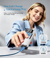 Apetexo trimmer held in hand demonstrating compact size and travel ease