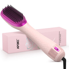 APOKE front view of pink 3-in-1 brush showing controls and barrel for quick styling