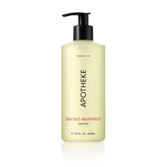 APOTHEKE front bottle showing Sea Salt Grapefruit label and elegant design, elevates sink aesthetic