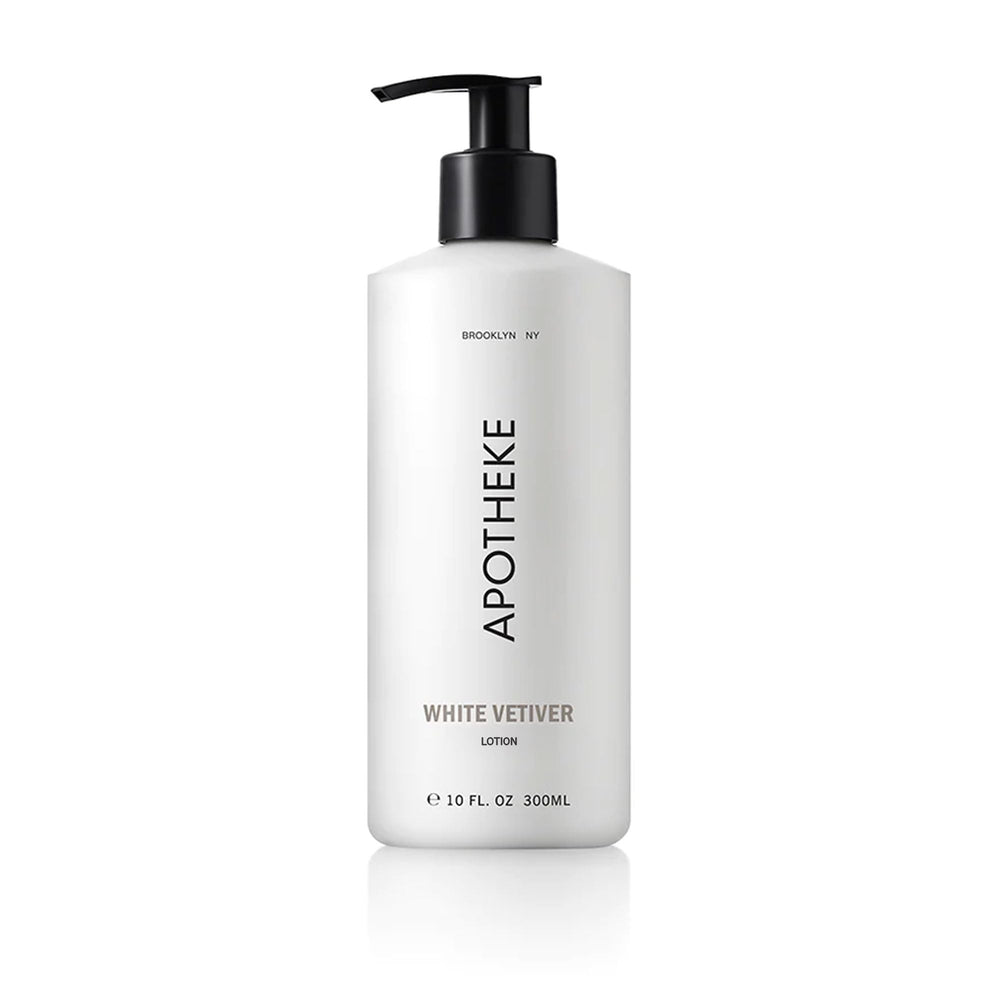 APOTHEKE White Vetiver front bottle showing elegant packaging and scent appeal