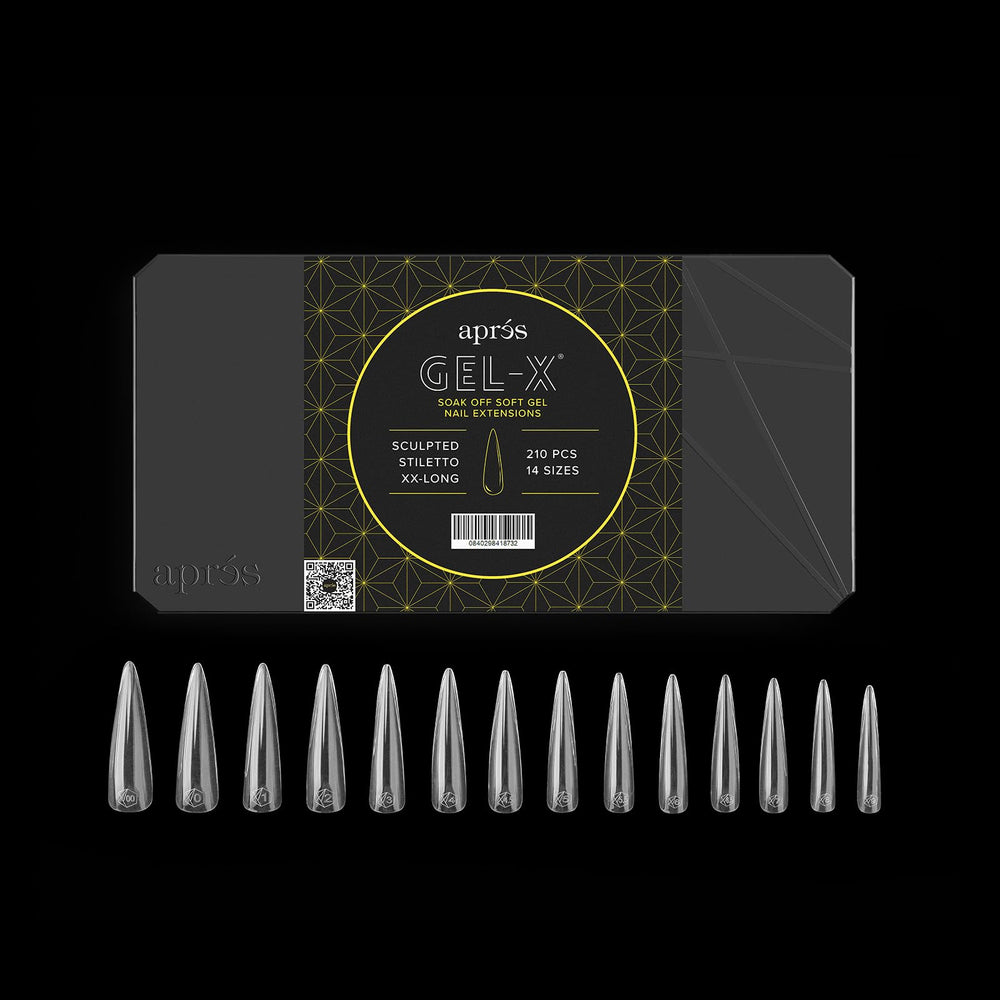 APRÉS front packaging showing full 210-piece Gel-X sculpted tip box for efficient selection